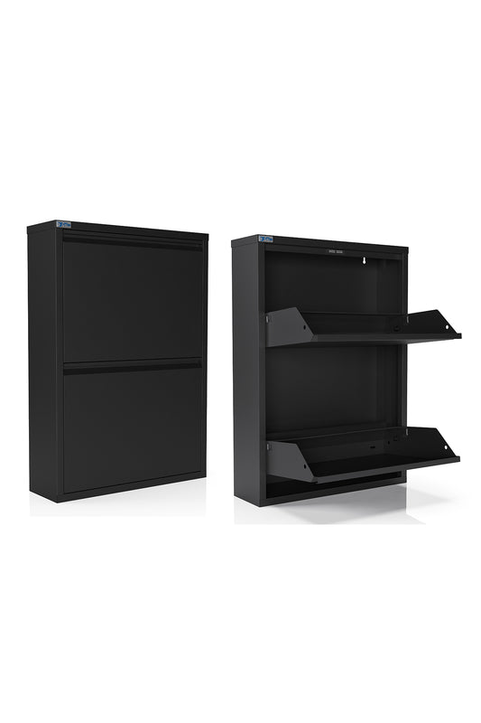 Schuhschrank Metall-Schuhregal mit 2 Klappen – schmal, platzsparend & montiert